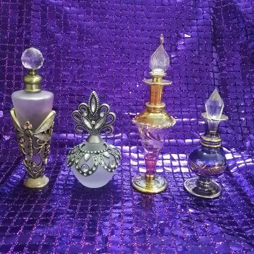 MAGNIFICENT CRYSTAL AND FROSTED GLASS PERFUME BOTTLES 1 OF 4