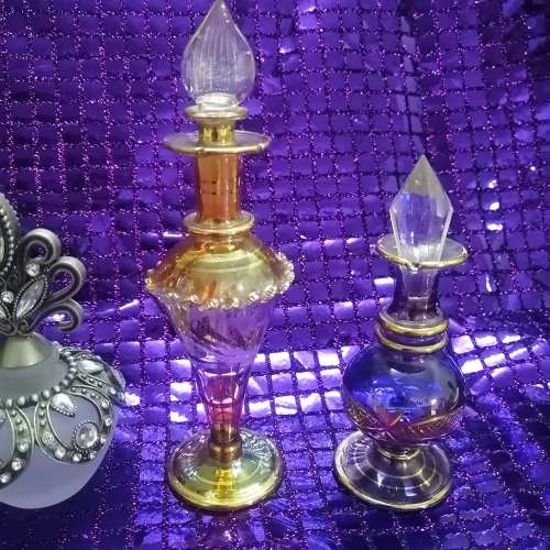 MAGNIFICENT CRYSTAL AND FROSTED GLASS PERFUME BOTTLES 1 OF 4