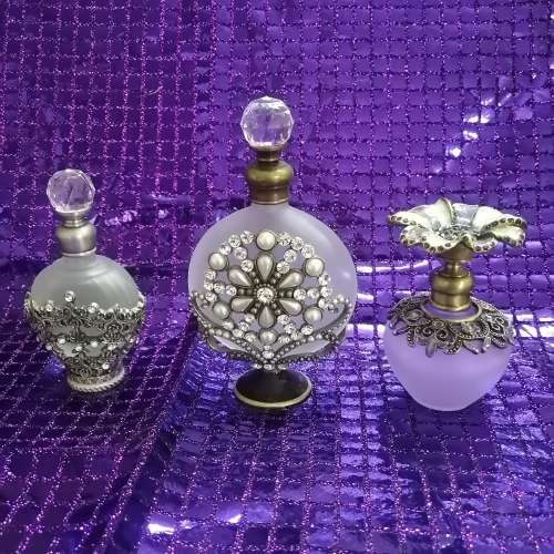 MAGNIFICENT CRYSTAL AND FROSTED GLASS PERFUME BOTTLES 2 OF 4