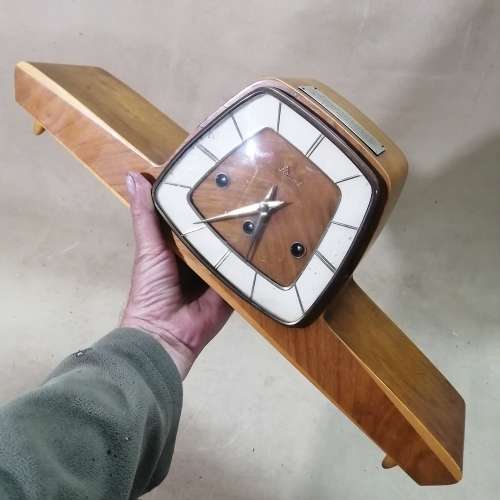 VINTAGE RAILWAY POLICE SOLID WALNUT MANTEL CLOCK WITH A GERMAN MOVEMENT - 100% TESTED WORKING