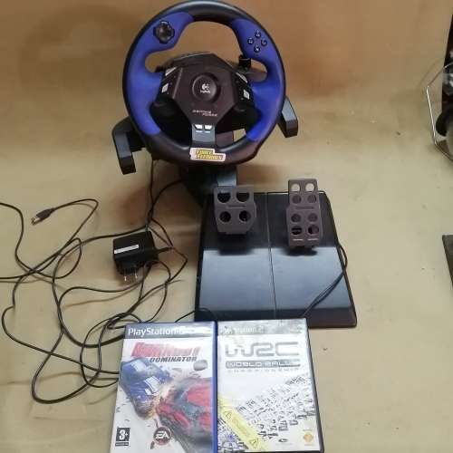 Logitech Driving Force Feedback ps2 Racing Steering Wheel and Pedals + Games