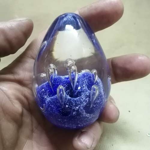 TWO FLORAL HAND BLOWN ART GLASS PAPERWEIGHTS