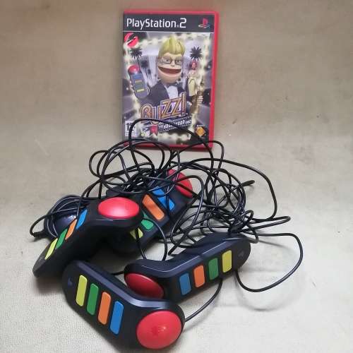 COMPLETE PS2 BUZZ CONTROLLERS AND MEGA QUIZ GAME BUNDLE