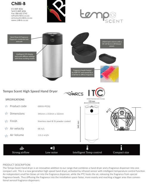 TEMP SCENT Vdi-i HIGH SPEED HAND BLOWER (BRAND NEW)