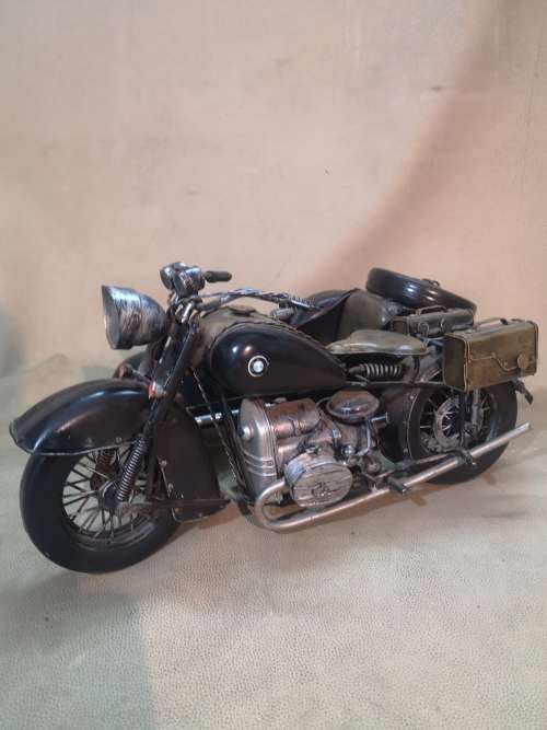 VERY LARGE TIN BMW R75 MILITARY 1930`S MOTORCYCLE WITH SIDE CAR