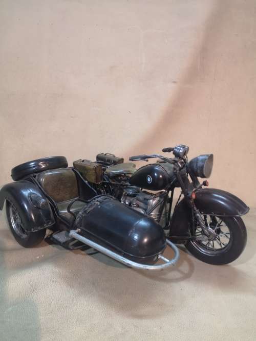 VERY LARGE TIN BMW R75 MILITARY 1930`S MOTORCYCLE WITH SIDE CAR