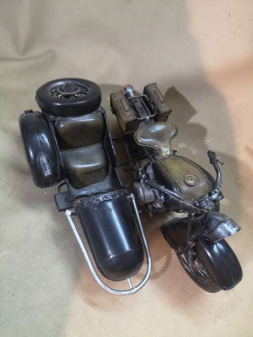 VERY LARGE TIN BMW R75 MILITARY 1930`S MOTORCYCLE WITH SIDE CAR