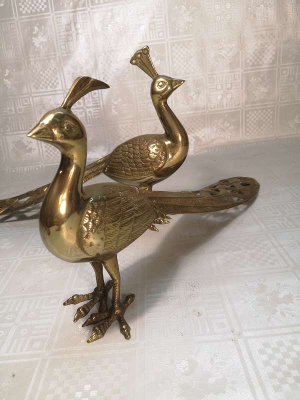 RARE PAIR OF VERY LARGE REGENCY BRASS PEACOCKS