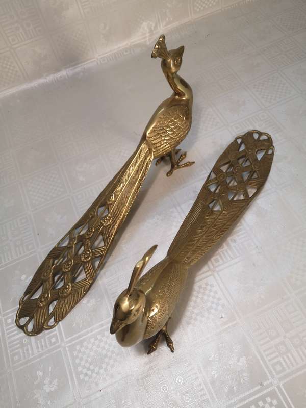RARE PAIR OF VERY LARGE REGENCY BRASS PEACOCKS