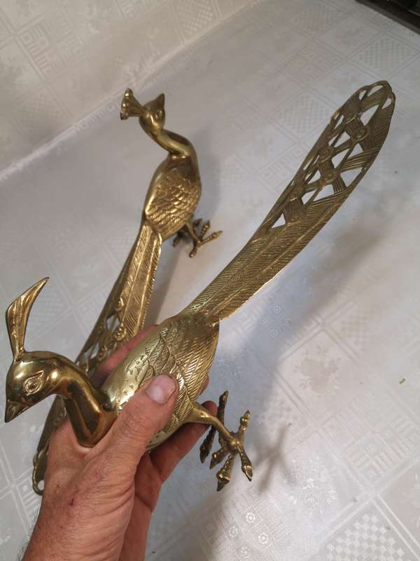 RARE PAIR OF VERY LARGE REGENCY BRASS PEACOCKS