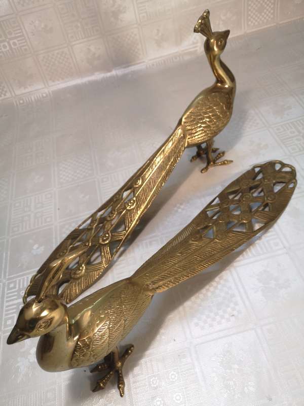 RARE PAIR OF VERY LARGE REGENCY BRASS PEACOCKS