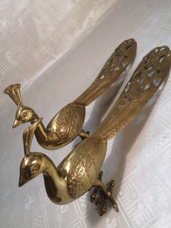 RARE PAIR OF VERY LARGE REGENCY BRASS PEACOCKS