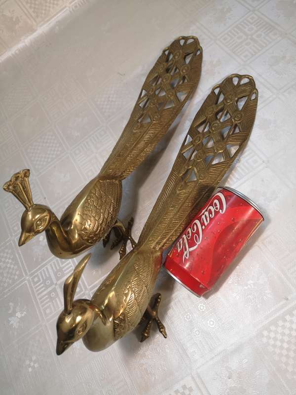 RARE PAIR OF VERY LARGE REGENCY BRASS PEACOCKS