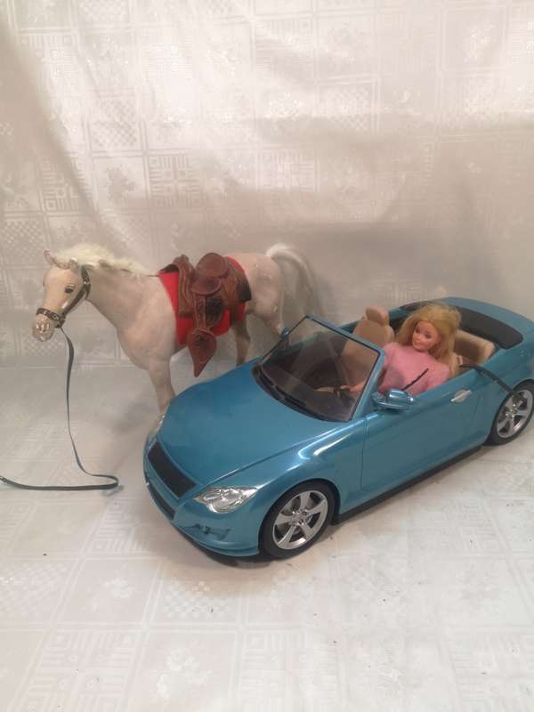 ORIGINAL BARBIE WITH CAR AND HORSE