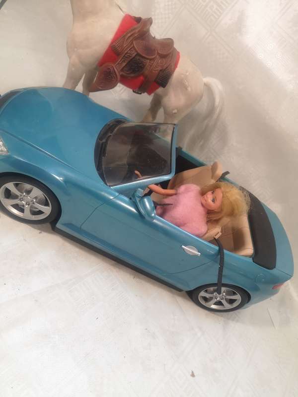 ORIGINAL BARBIE WITH CAR AND HORSE