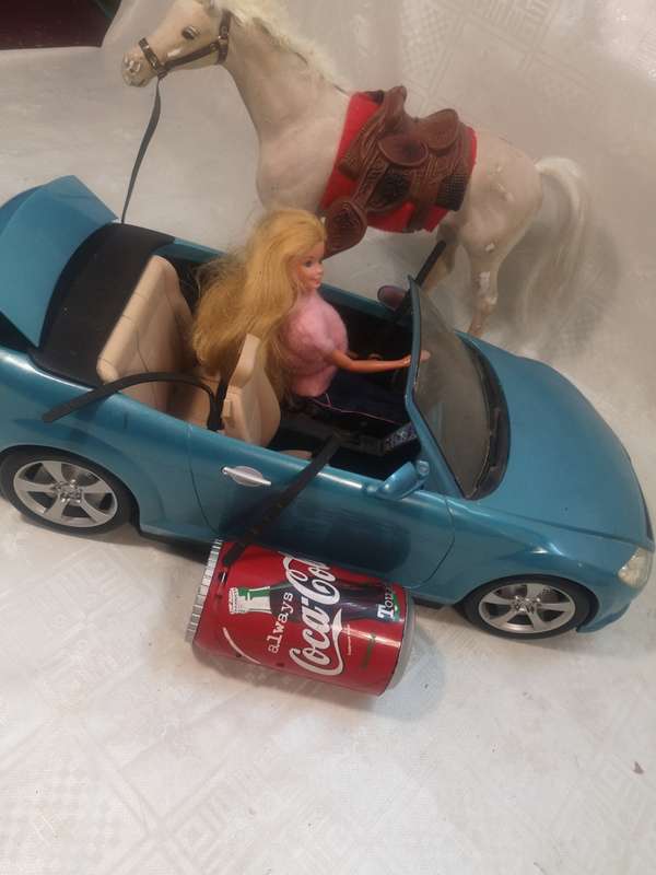 ORIGINAL BARBIE WITH CAR AND HORSE