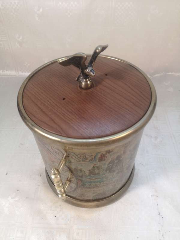 Vintage Decanter Shot Glass Drinking Set with Brass Detail