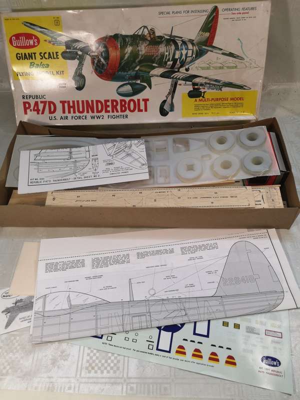 GIANT SCALE P - 47D THUNDERBOLT BALSA FLYING MODEL KIT WITH BRAND NEW RC METHANOL ENGINE