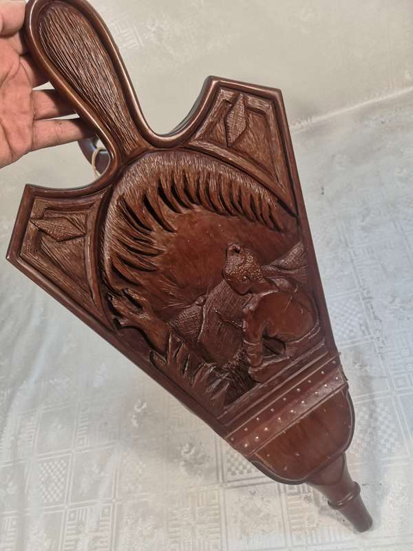 Antique 19th C Large (580mm long) Fireside Carved Wood & Leather Fire Bellows