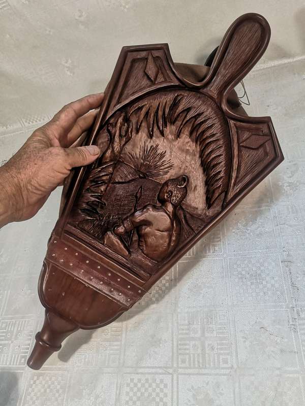 Antique 19th C Large (580mm long) Fireside Carved Wood & Leather Fire Bellows
