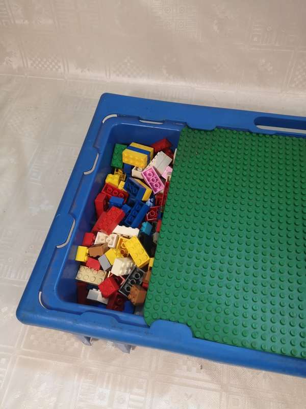 RARE Vintage 1990`s Blue Lego Lap Table Storage Tray Case With a Huge Bundle of Original Lego Blocks