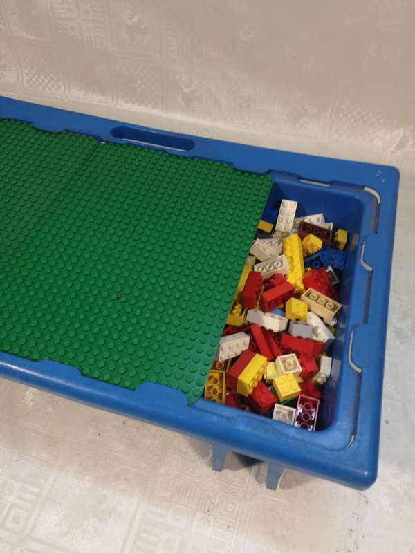 RARE Vintage 1990`s Blue Lego Lap Table Storage Tray Case With a Huge Bundle of Original Lego Blocks