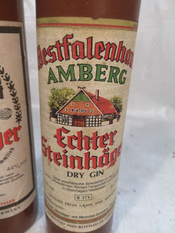 Pair of Unopened Still Sealed Echter Steinhager Vintage Ceramic German Dry Gin