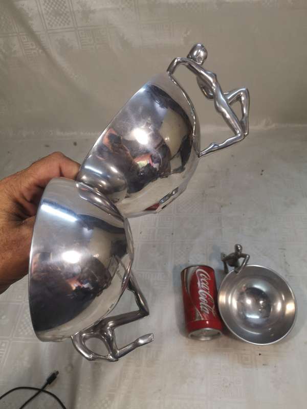Stunning Original Kaleidoscope Design Pewter Serving Bowl Set