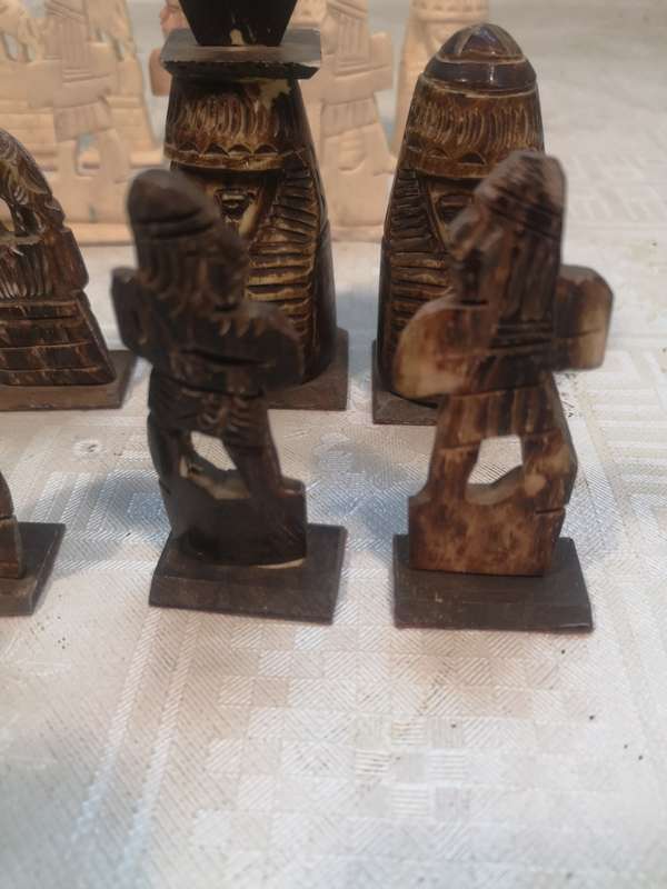 Vintage Carved Camel Bone Egyptian Chess Set