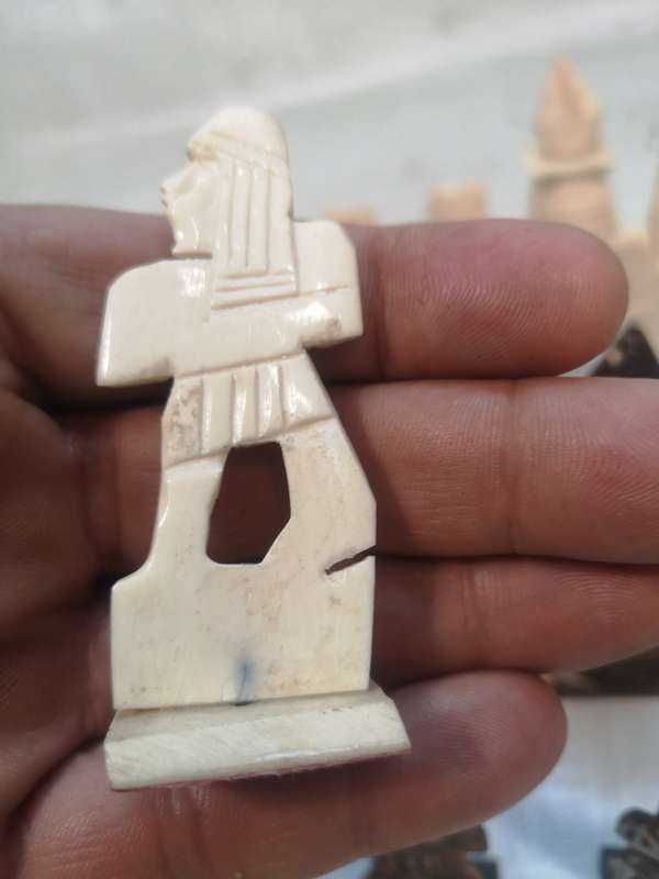 Vintage Carved Camel Bone Egyptian Chess Set