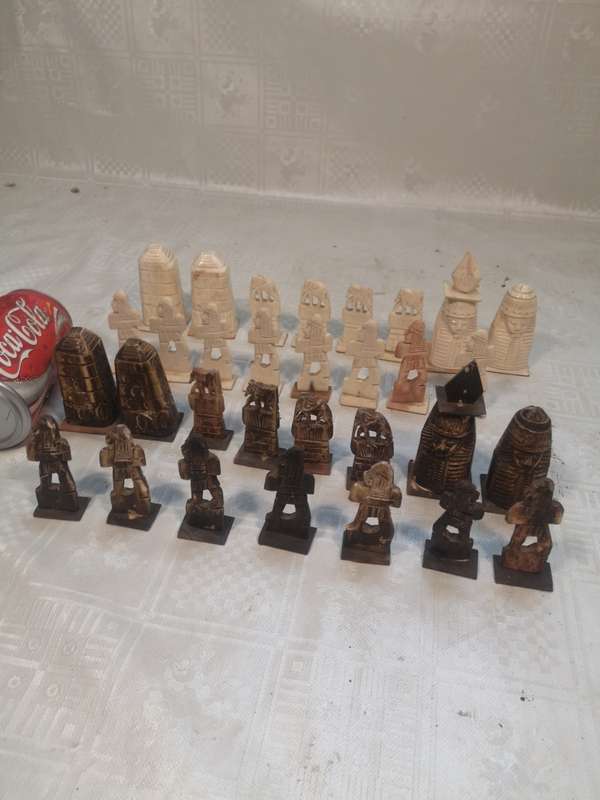 Vintage Carved Camel Bone Egyptian Chess Set