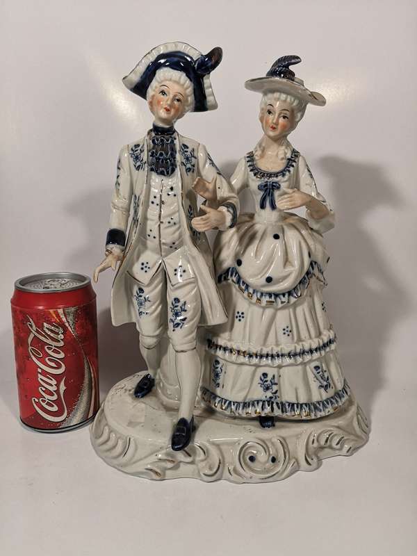 Dresden-like Courting Couple figurine  in period Victorian dress. Attributed Taiwan