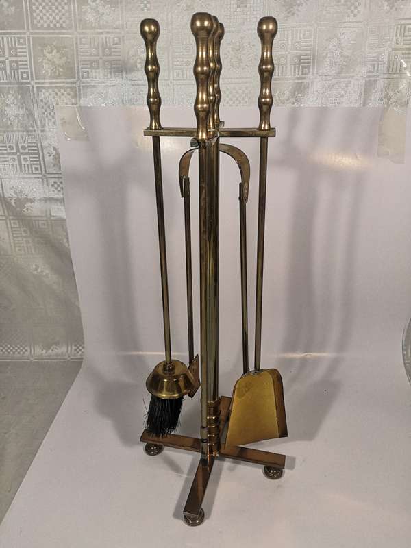Made in England Antique Fireplace Solid Brass 4Pcs Tools Set with Stand - 600mm