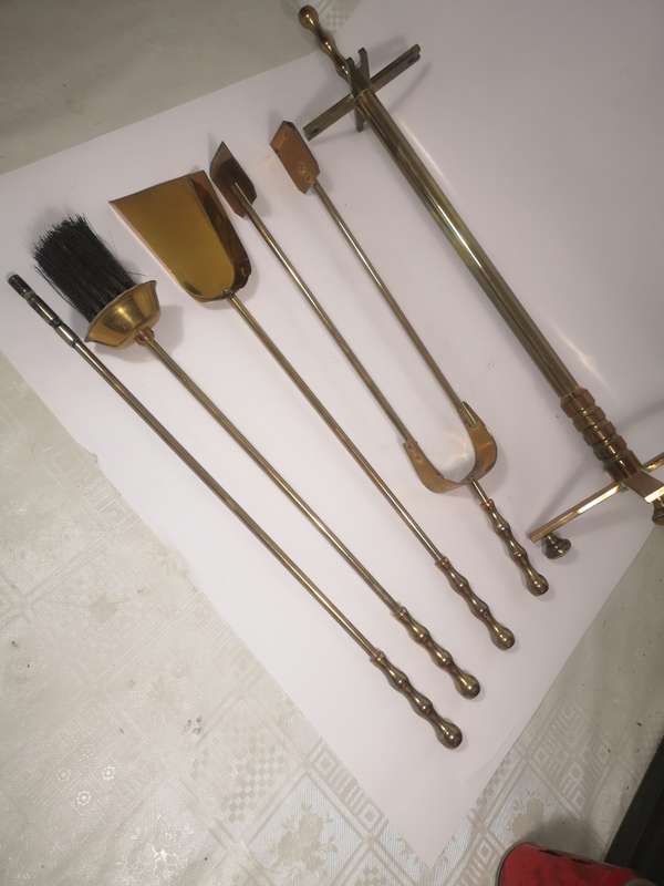 Made in England Antique Fireplace Solid Brass 4Pcs Tools Set with Stand - 600mm