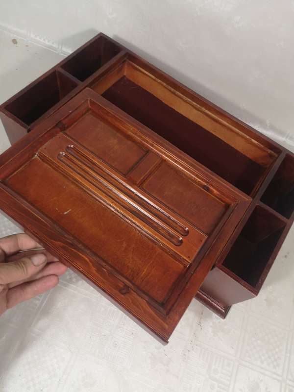 STUNNING WOODEN STATIONARY BOX WITH ALOT OF COMPARTMENTS