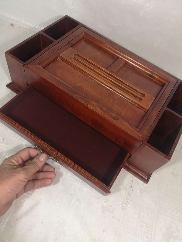 STUNNING WOODEN STATIONARY BOX WITH ALOT OF COMPARTMENTS