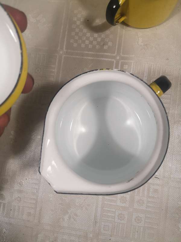 MAGNIFICENT 7PCE YELLOW ENAMEL POLAND TEA SET