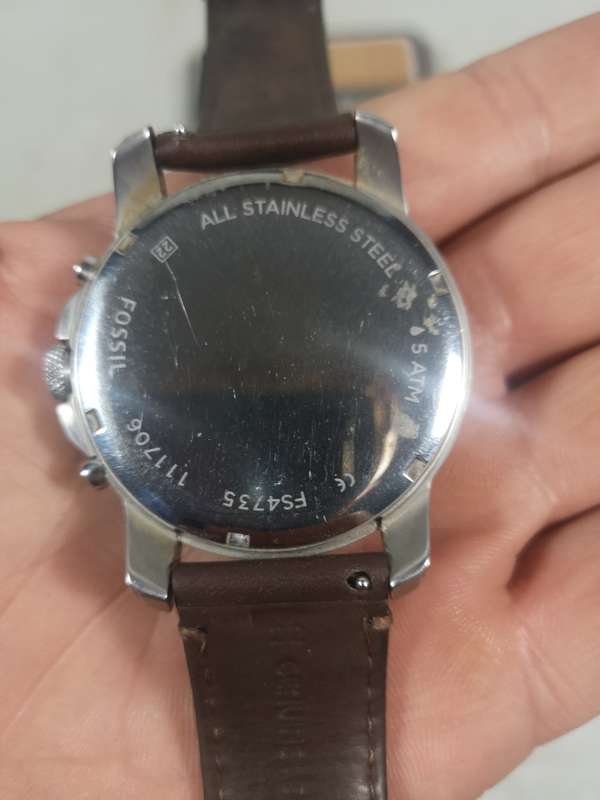 Fossil Mens Watch Grant Chronograph FS4735 - Silver & Cream Dial - Leather Strap