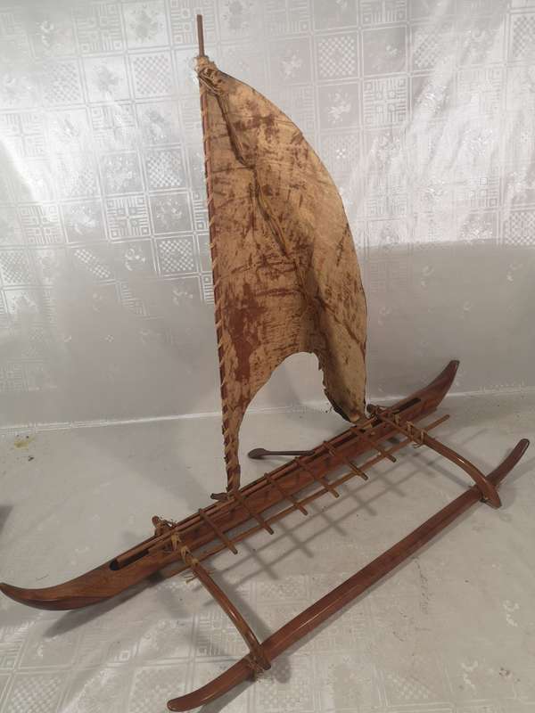 Gigantic Handcrafted Vintage Koa Wood Hawaii Outrigger Canoe 880mm long & 720mm High