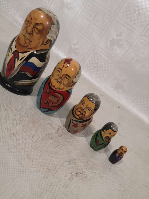 5 piece Russian Leaders nesting doll set Yeltsin, Gorbachev