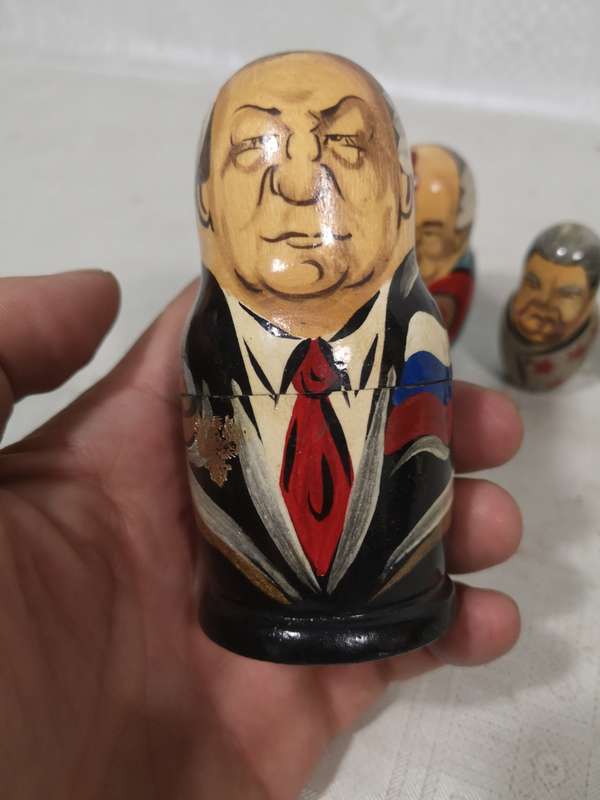5 piece Russian Leaders nesting doll set Yeltsin, Gorbachev