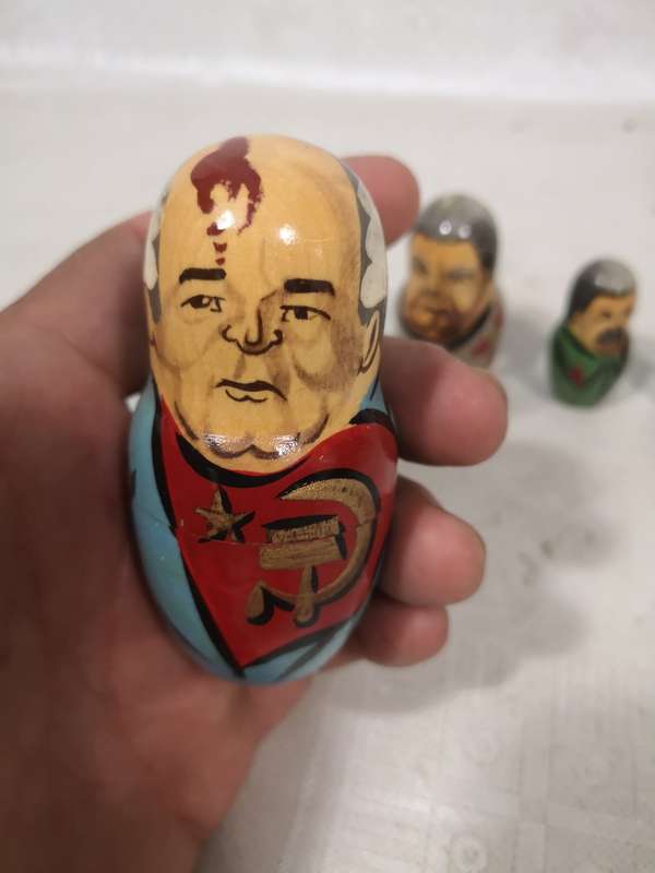 5 piece Russian Leaders nesting doll set Yeltsin, Gorbachev