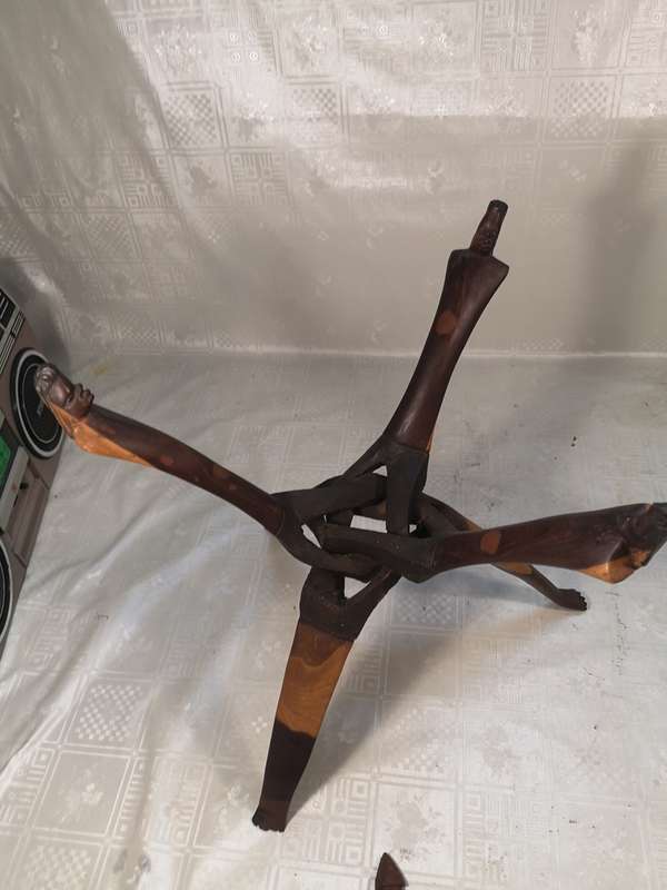Hand Carved Tribal Chess Set on a Double sided Tri-Leg Coffee Table