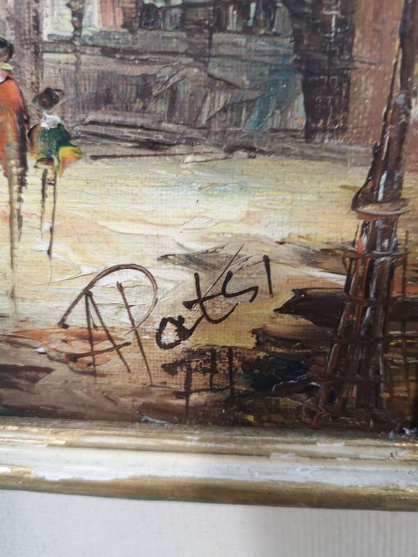 Original Vintage Oil Painting of Moulin Rouge - People in Street Scene - Signed