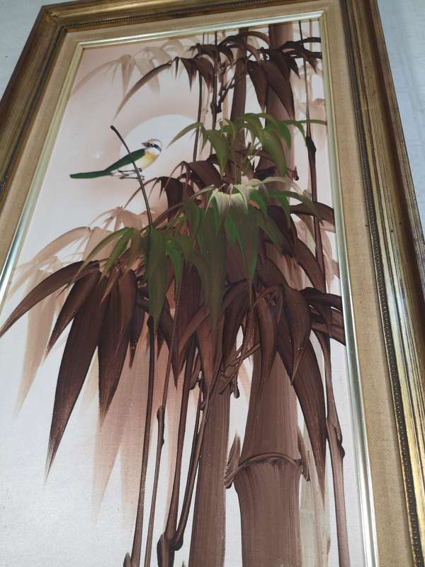 Magnificent Original Oil Painting on Board Birds in Bamboo by Robert Hall