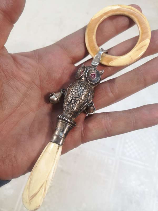 Antique Silver Owl Form Babys Rattle Probably Crisford & Norris A/F