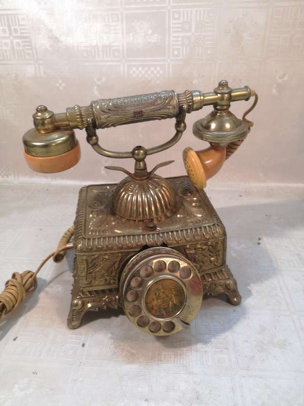 VINTAGE HIGHLY DETAILED BRASS AND BAKELITE ROTARY DIAL TELEPHONE
