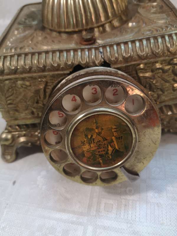 VINTAGE HIGHLY DETAILED BRASS AND BAKELITE ROTARY DIAL TELEPHONE