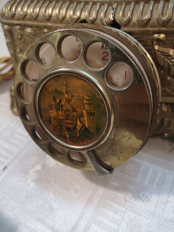VINTAGE HIGHLY DETAILED BRASS AND BAKELITE ROTARY DIAL TELEPHONE