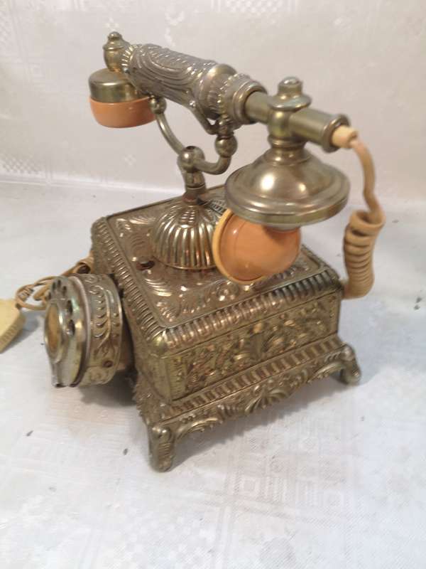 VINTAGE HIGHLY DETAILED BRASS AND BAKELITE ROTARY DIAL TELEPHONE